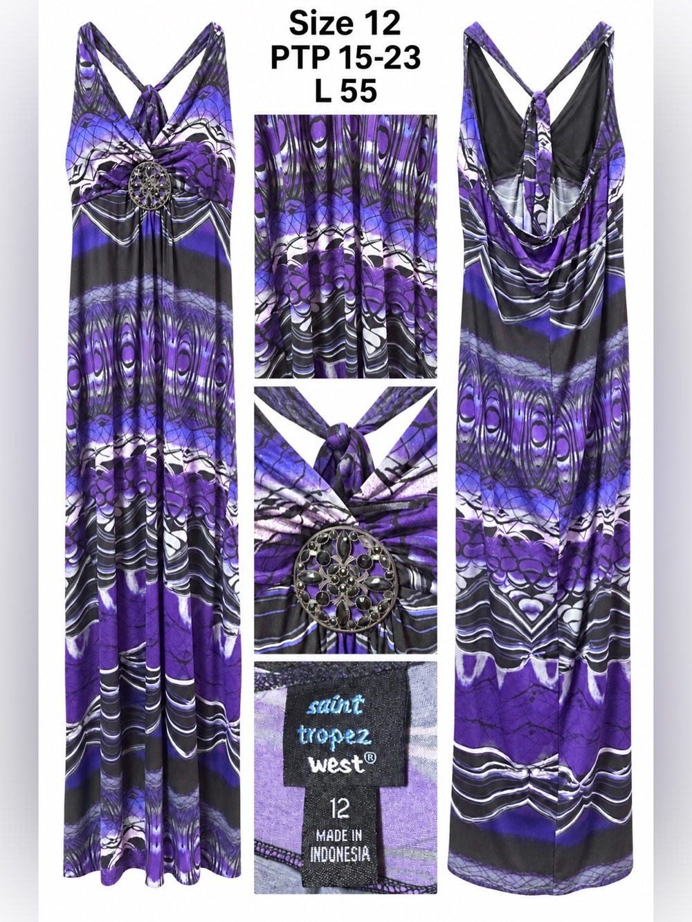 Saint Tropez West Purple and Black Formal Maxi Dress